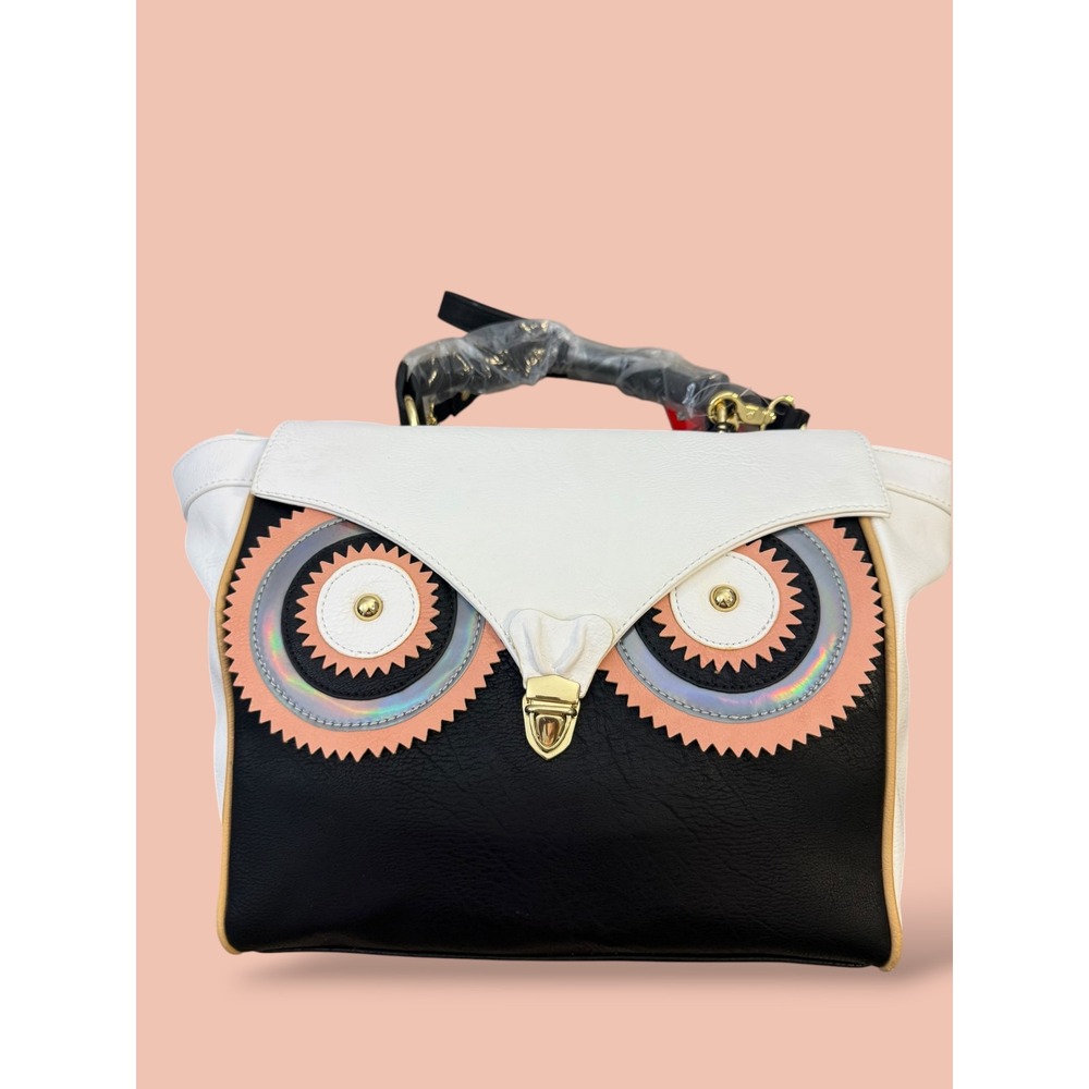 Rara Avis by Iris Apfel Owl Satchel Bag Black White Iridescent Novelty Handbag